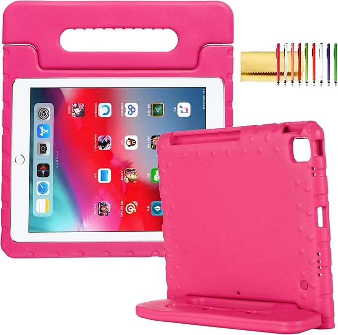 Kids Case for iPad Pro 11 M5/M4 &amp iPad Air 11 (2026/2025/2024) Shockproof Case with Pencil Holder Techcircle Light EVA Foam Handle Stand Bumper Protective Child Friendly Drop Proof Cover Black