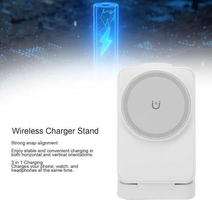 3 in 1 Wireless Charger Stand 15W Fast Charging Foldable Magnetic Dock for Phone Watch Earphone Type C Portable Station with Heat Dissipation (Black)