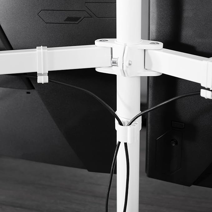 VIVO Cable Management Clips for Desk Monitor Stands, Computer Office Workstation Cord Organization Kit, 1 Pole Clip and 4 Arm Clips, Set of Monitor Mount Wire Holder Hooks, White, PT-SD-WC05CW