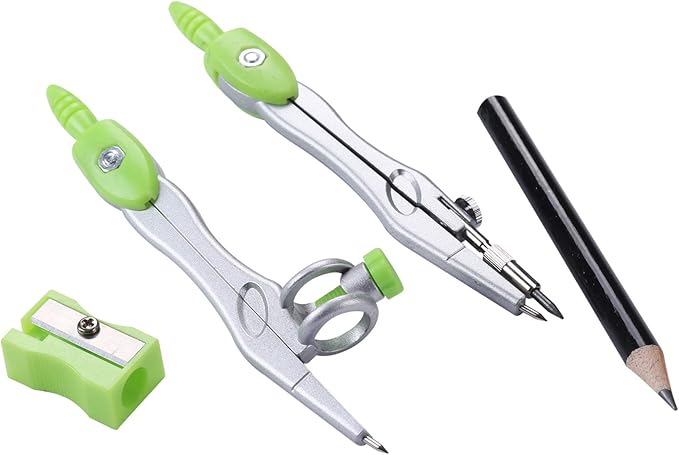 10 Pieces Math Geometry Kit Set Student Supplies with Shatterproof Storage Box,Includes Rulers,Protractor,Compass,Eraser,Pencil Sharpener,Lead Refills,Pencil,for School and Drawings（Green）