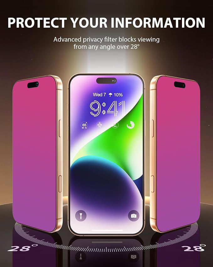 PDDKISS Compatible for iPhone 12/12 Pro Privacy Screen Protector | Pink Gradient Anti Spy Anti Blue Light HD 6.1 Inch Tempered Glass Easy Installation