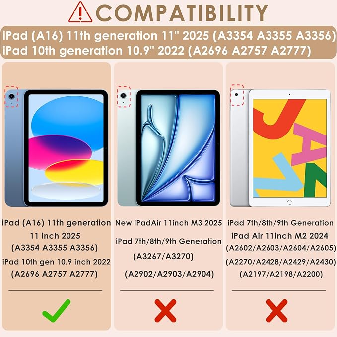 DETUOSI Silicone Case Compatible with iPad (A16) 11th Generation 11 Inch 2025 for iPad 10th Gen 10.9 Soft Case with Shoulder Strap &amp Stylus Pen Multi-Viewing Angles Black