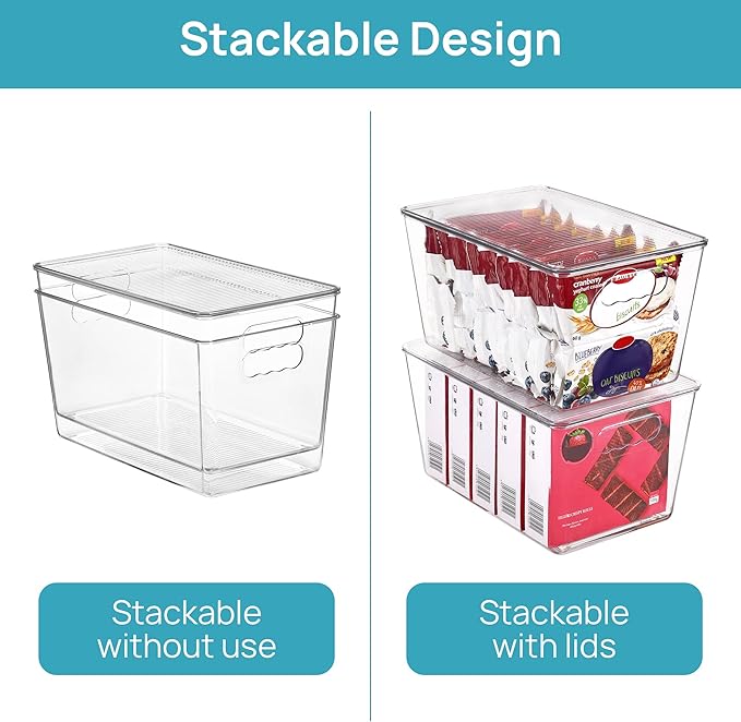 Vtopmart 8 Pack Clear Stackable Storage Bins with Lids, Large Plastic Containers with Handle for Pantry Organization and Storage,Perfect for Kitchen, Fridge, Cabinet, Bathroom Organizer