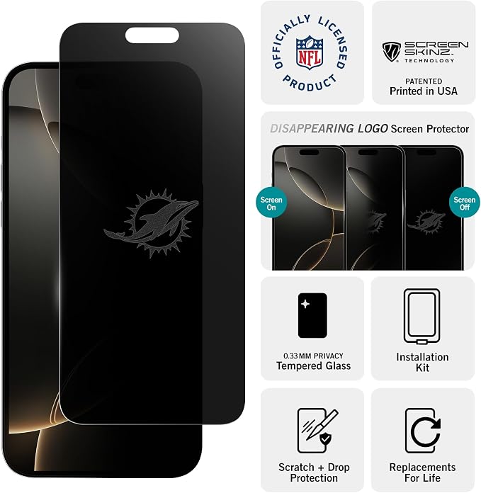 NFL Arizona Cardinals Privacy Screen Protector As Seen on Shark Tank Tank for iPhone 17 w/ Disappearing Design - Scratch-Resistant Glass Protector - Easy-Install Screen Guard w/ Disappearing Design (I