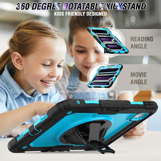 iPad Pro 11 Inch Case 2024 with Screen Protector Pen Holder | iPad Pro 11 5th Generation Case | Three Layer Shockproof Defender Protective Cover W/Stand Hand Strap for iPad A2836/A2837 | Black