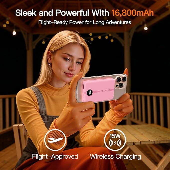 Magnetic Portable Charger, 16800mAh Wireless Power Bank, with 20W USB-C Fast Charging and LED Digital Display Magnetic Battery Pack, Compatible with iPhone 16/15/14/13/12 Full Series (2025)