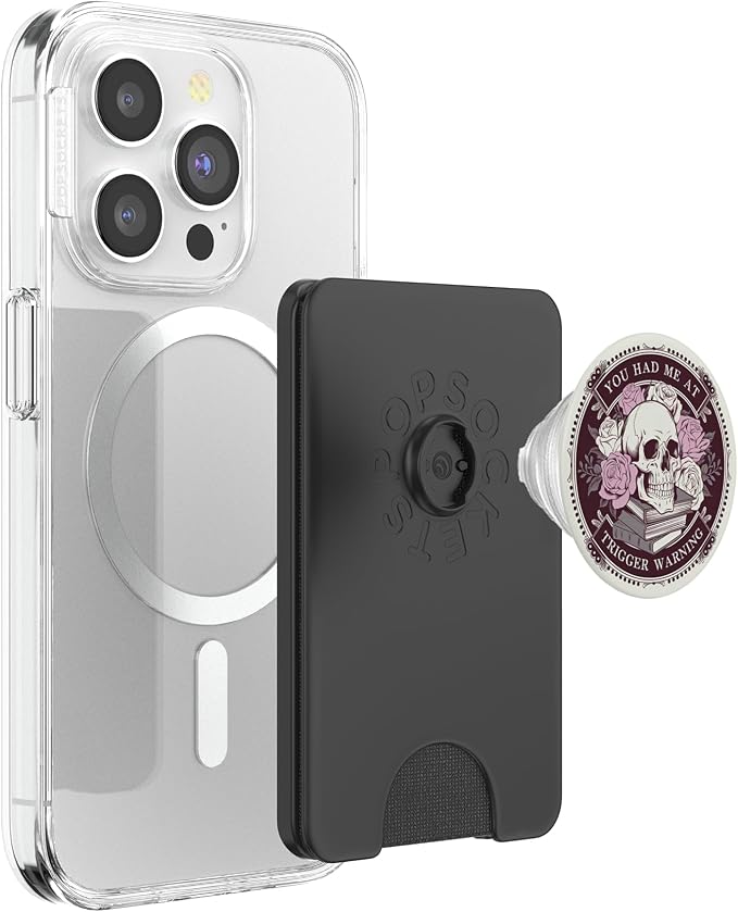 Librarian Skeleton Trigger Warning Book Reading Lover Floral PopSockets Adhesive PopGrip