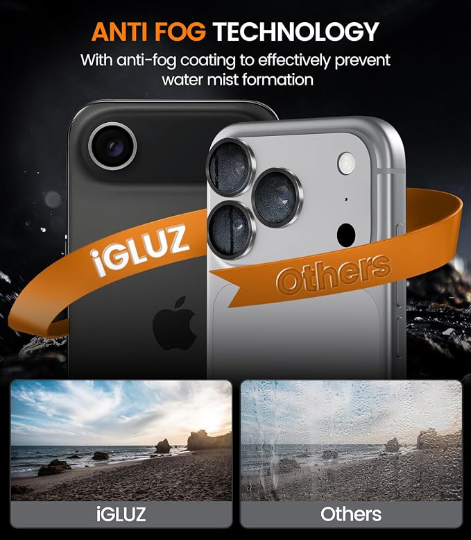 iGluz 2 Pack Anti-Reflection Camera Lens Protector for iPhone 17/16/16 Plus [98% Transmittance][1-Step Installation][Strong Adsorption] 9H Shatterproof Tempered Glass-Black