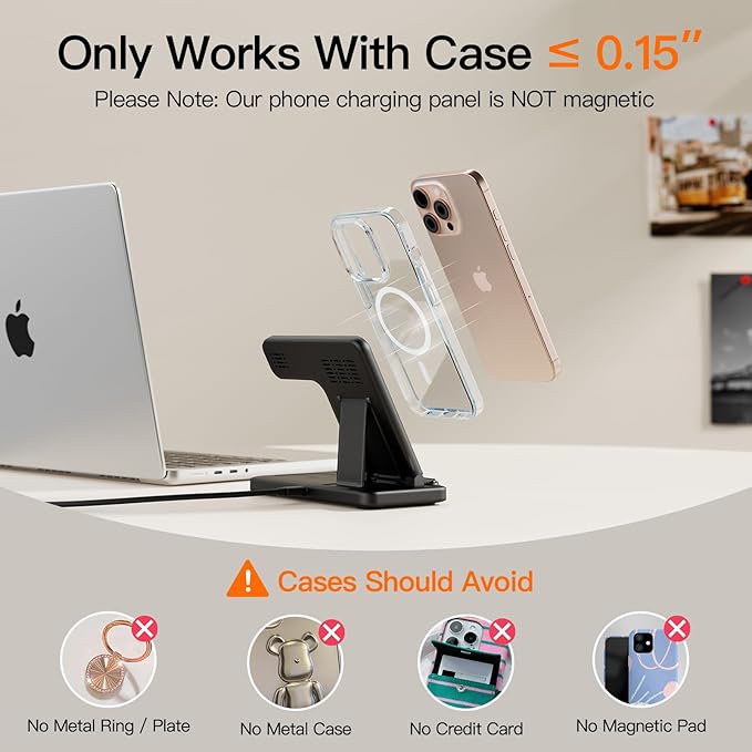 2025 3 in 1 Wireless Charger for iPhone 16 15 14 13 12 11 XR 8, Apple Charging Station for Apple Watch 10/9/Ultra/8/7/SE/6/5/4 & AirPods Series, Wireless Charging Station for Multiple Devices Apple