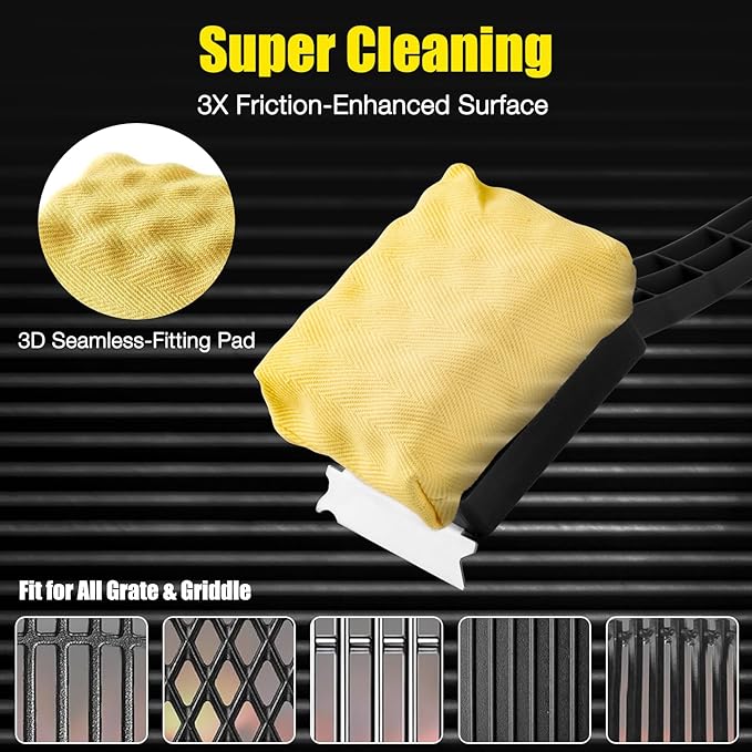 Grill Brush Bristle Free,Steam Cleaning Grill Brush,Pumice BBQ Grill Cleaner,Replaceable Head Barbecue Grill Cleaning Brush,with BBQ Cleaning Pad(1pcs) and Grill Stone Cleaning Block(2pcs)