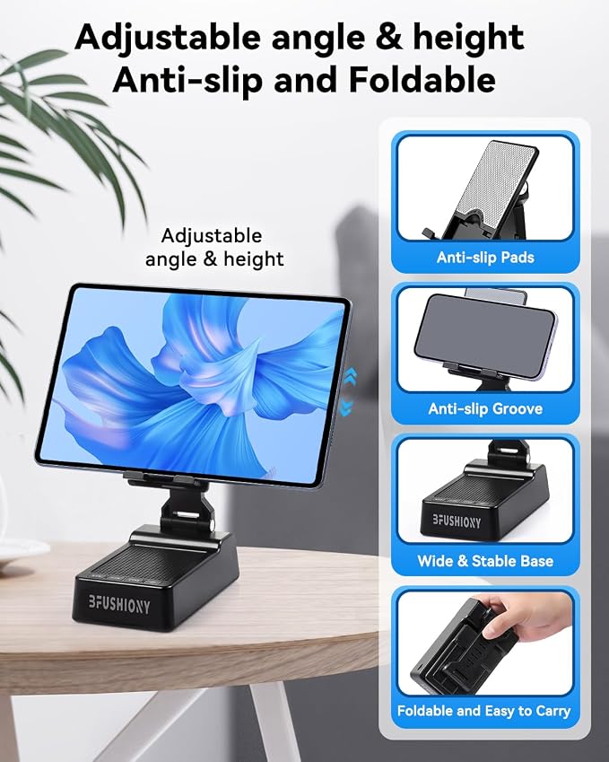 Birthday Gifts for Women Men 7 in 1 Multi-Function Phone Stand with Bluetooth Speaker Portable Charger Alarm Clock LED Light USB Playback Hands-Free Calling (Black)