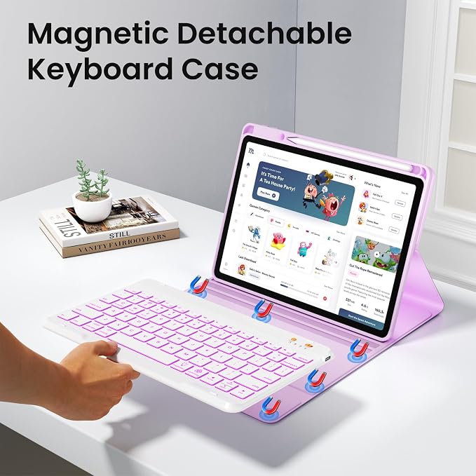 BLUTLOTUS Keyboard case for iPad 9th/8th/7th Generation 10.2 Inch - Backlit Wireless Detachable Folio Keyboard Cover with Pencil Holder for iPad 9th/8th/7th Gen Air 3rd Generation 10.5 Inch