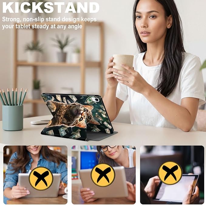 for iPad 11th Generation (A16 2025) 11 / iPad 10th Gen 10.9 2022 Case 360° Rotating PU Leather Stand Cover with Auto Sleep/Wake Shockproof TPU Backl Raccoon Perched
