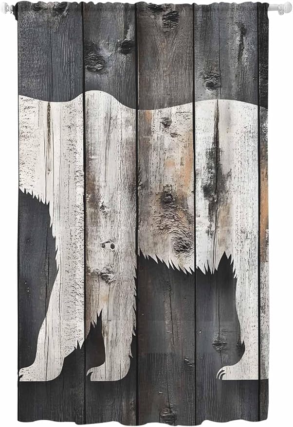 Sheer Curtains 96 Inches Long, Farmhouse Country Vintage Wood Grain Privacy