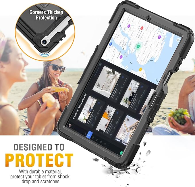 HXCASEAC Case for Samsung Galaxy Tab S10+ Plus / S9 Fe+ / S9+ 5G 12.4 inch Protective with Screen Protector/S Pen Holder/ 360 Rotating Stand Hand Strap - Black