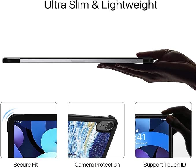 TNP Cover Case for iPad Air 11 Inch M2 6th 2024 5th 4th Generation(2022 2020) - 10.9 Almond Blossom Case with Pencil Holder for 2nd Gen Apple Pencil - Protective Cover with Trifold Stand