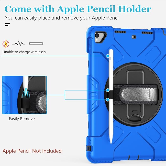Case for iPad 9th/8th/7th Generation 10.2 Inch Black | Shockproof Protective Silicone Cover with Rotatable Stand-Screen Protector-Handle- Shoulder strap- Pencil holder