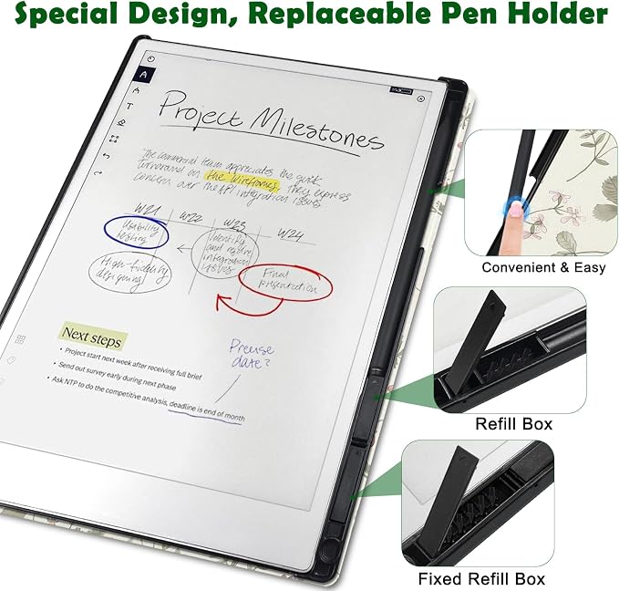 Case for Remarkable Paper Pro Tablet 11.8 (Released in 2024) Hard Back Shell Protective Book Folio Cover with Built-in Pen Holder with Auto Sleep/Wake Function.
