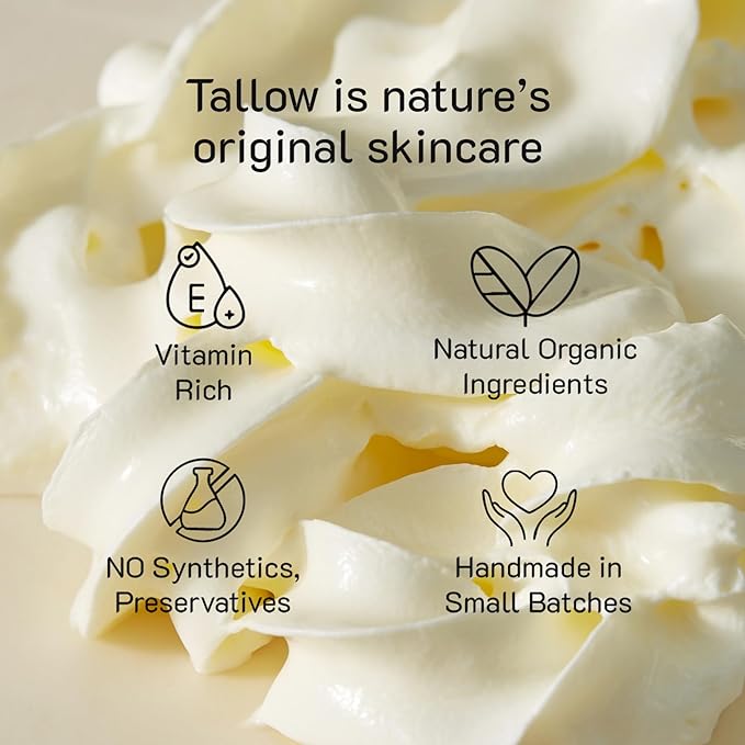 100% Grass-Fed Beef Tallow Whipped Moisturizer – Organic Cocoa Butter & Olive Oil Body Butter – Natural Cocoa Scented Skincare with Vitamins A, D, E, K – Face, Body, Baby, Eczema Relief, 2 fl oz