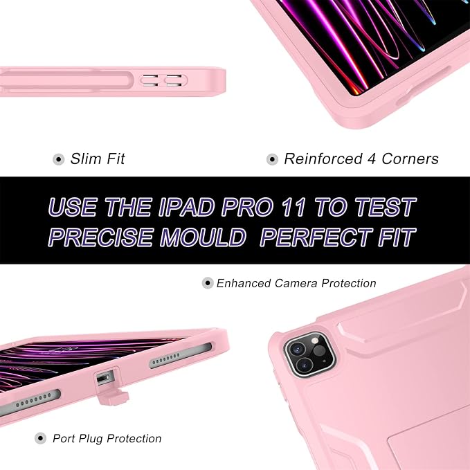Soke Case for iPad Pro 11 Inch 2022/2021/2020/2018/iPad Air 5th/4th GenerationBuilt-in Screen Protector - Support 2nd Apple Pencil Charging - Heavy Duty Rugged Protective Kickstand Case - Black