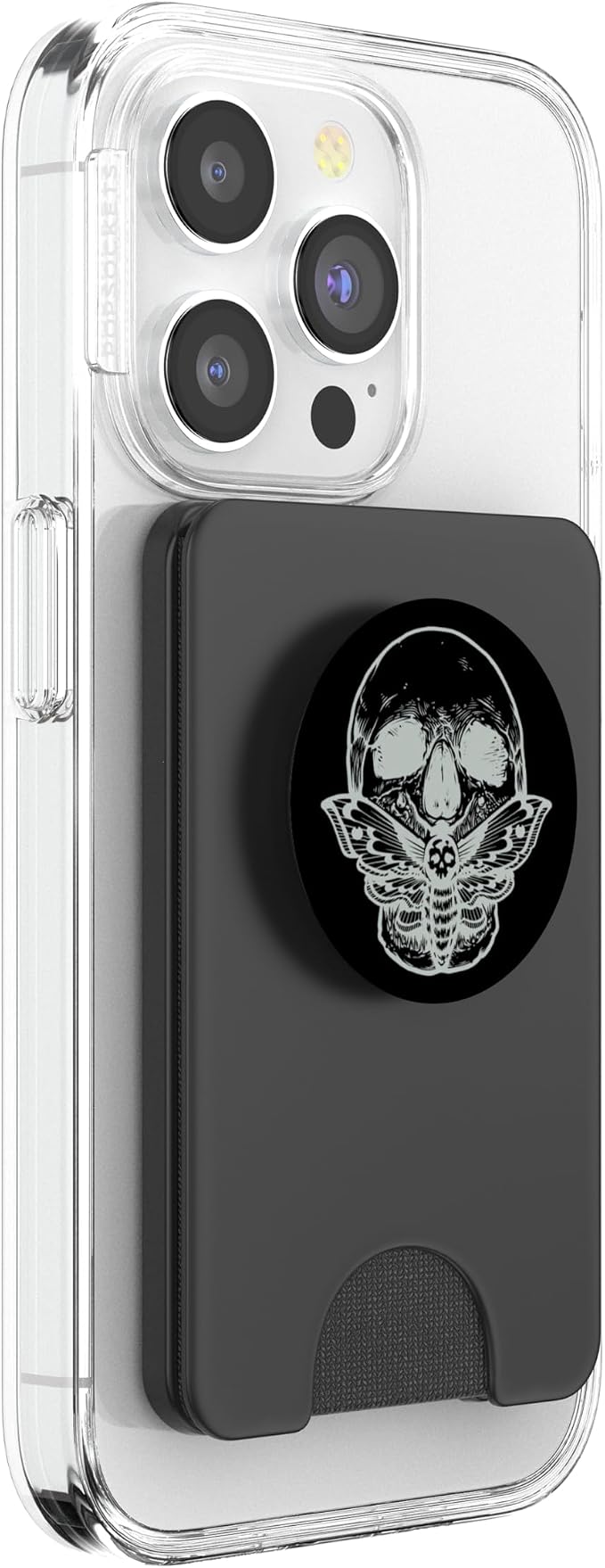Wicca Pagan Symbol White Skull Moth Occult Gift Black Base PopSockets Adhesive PopGrip