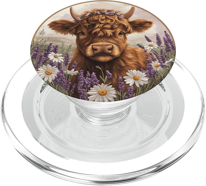 Highland Cow Floral Scottish Cow Watercolor PopSockets PopGrip for MagSafe