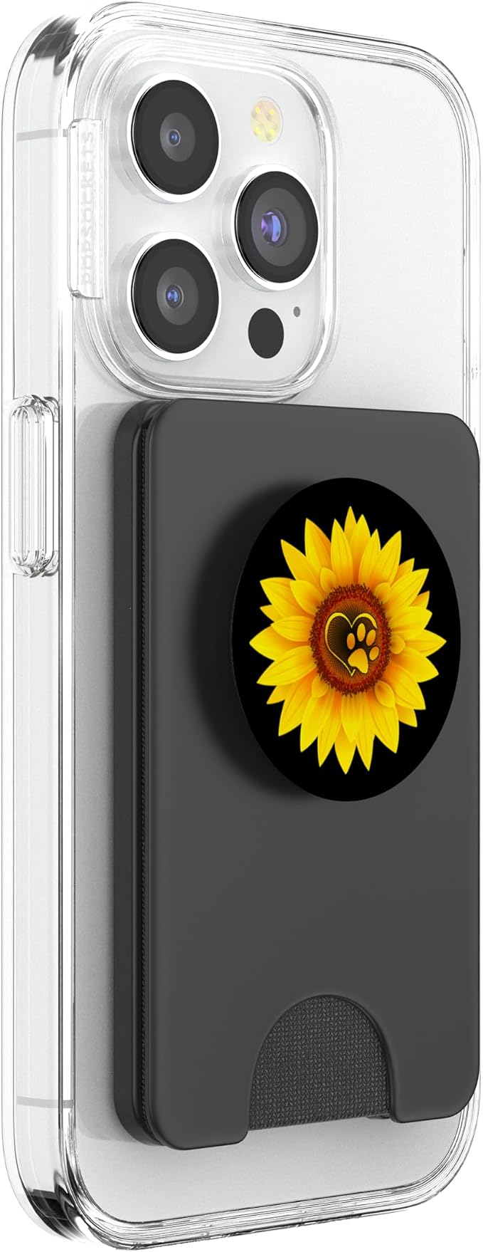 Paw Print Dog Paw Cute Dog Love Yellow Sunflower on Black PopSockets Adhesive PopGrip