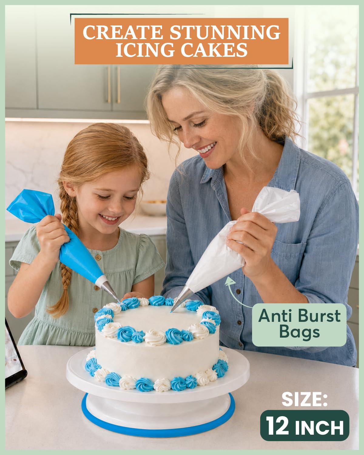 RFAQK 90PCs Cake Decorating Kit for Beginners, Baking Supplies Includes Cake Turntable, Cake Leveler, 24 Icing Piping Tips, 56 Piping Bags, 2 Couplers, Spatulas, Scrapers, Video Course and Booklet