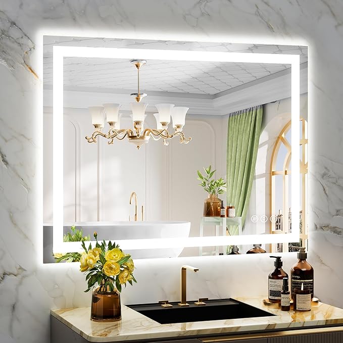 YEELAIT 40x30 Inch LED Bathroom Mirror with Lights Front and Backlit Lighted Vanity Mirror for Bathroom Wall with 3 Colors Dimmable Anti-Fog Memory Shatter-Proof IP54 Waterproof Horizontal/Vertical