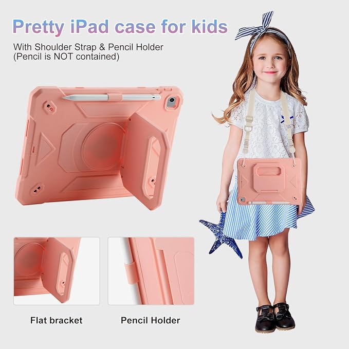 for iPad (A16) 11th Generation Case 11 Inch 2025/ iPad 10th Generation Case 10.9 Inch 2022 with 360 Rotating Grip Magic StandPencil Slot/Key Chain/Carrying Shoulder Strap Cover for iPad 10th Gen