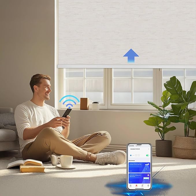 COOLWINDS Motorized Blinds with Remote Cordless Automatic Motorized Shades Custom Blinds for Windows Smart Curtains Compatible with Alexa Google Home(Blackout Linen Sandy Beach,W24 x H72in)