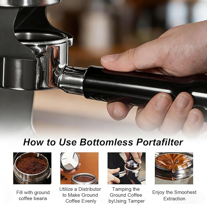 Bottomless Portafilter 58mm, 2 Ears Stainless Steel Bottomless Naked