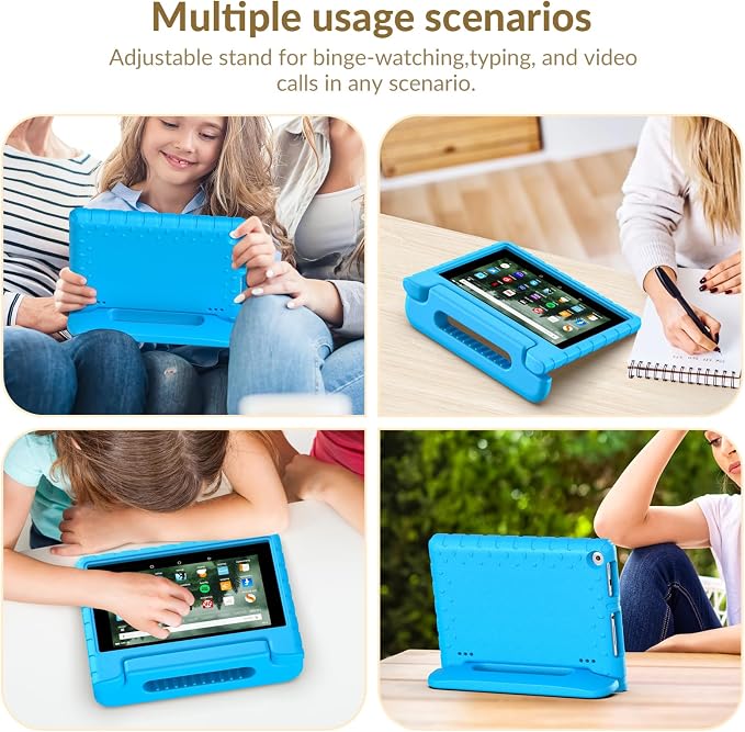 Kids Case for Kindle Fire HD 8 Tablet Case (8th/7th/6th) Shockproof Blue | 2018/2017/2016 Release Lightweight EVA Handle Stand Full Protection For Kids Daily Use