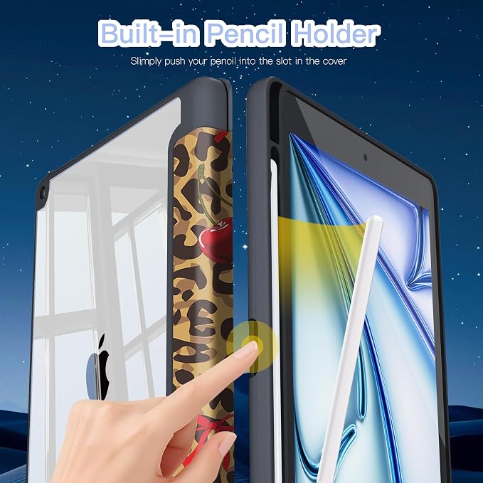 Teryeefi for iPad 10.2 case 2021 20202019 Release 7th 8th 9th Generation Built in Pencil Holder - Stand-Auto Wake/Sleep TPU &amp Hard Stand Clear Back Cover for 10.2 iPad (Black Bow)