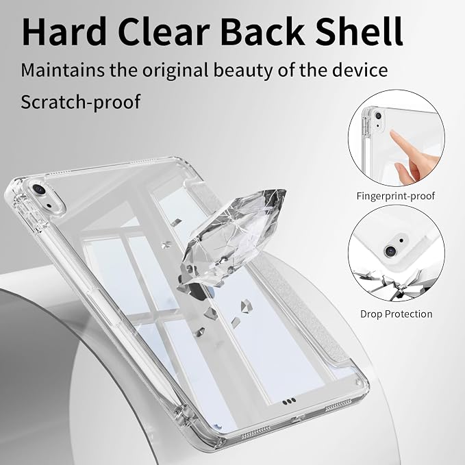 Case for iPad (A16) 11th Gen 11 Inch &amp iPad 10th Gen 10.9 Inch | Lightweight Trifold Stand Cover Clear Hard PC Back Shell with Pencil Holder Auto Sleep/Wake Black