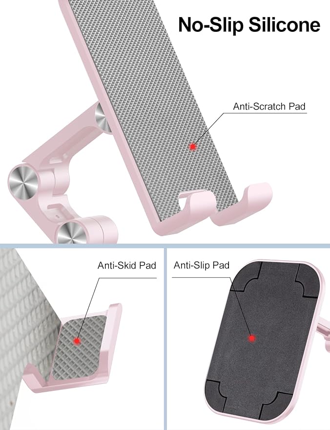 OCYCLONE Phone Stand Adjustable Height and Angle Foldable Cell Phone Stand Holder for Desk Taller iPhone Stand Compatible with 4.7-13 Smartphones iPad Tablet Beige