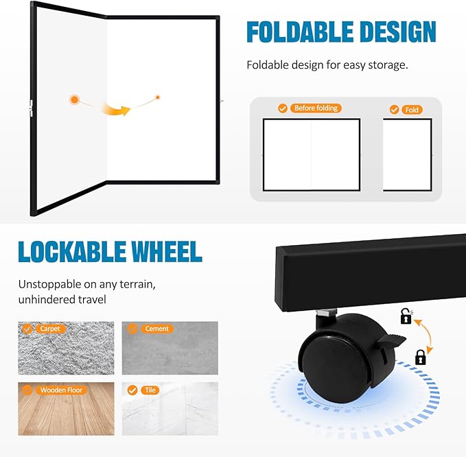 48" X 36" Large Rolling Whiteboard, 360°Rotation Magneitic White Board with Stand, Double Sides Whiteboard Easel on Wheels, Big Dry Erase Board for Office, School, Home