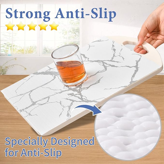 Drawer and Shelf Liner for Kitchen Cabinet: 17 in X 20 Ft Non Slip Waterproof Shelf Paper Non Adhesive Refrigerator Liners Silver Marble Easy Liners for Bathroom with Knife Tape Measure