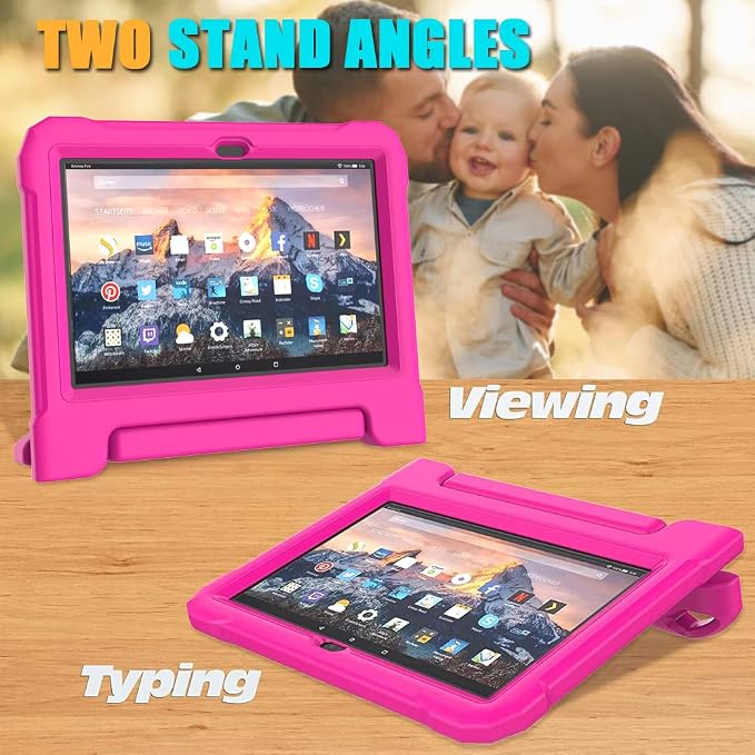 DJ&ampRPPQ10 inch Tablet Case for KidsLight Weight Shock Proof Convertible Handle Stand Kids Case Pink