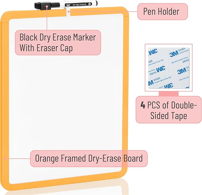 Mr. Pen- Dry Erase Board, 14” x 11” with a Black Dry Erase Marker, Small Mini White Board for Students