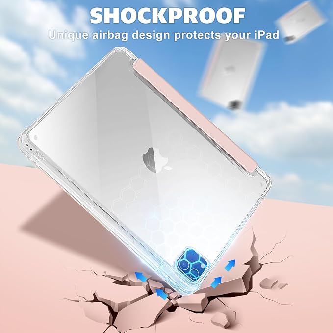 Case for iPad 9/8/7 Gen Case(2021/2020/2019)- Shockproof Cover with Built-in Pencil Holder- Smart Auto Sleep/Wake - Perfect for Students at Home/School-Pink