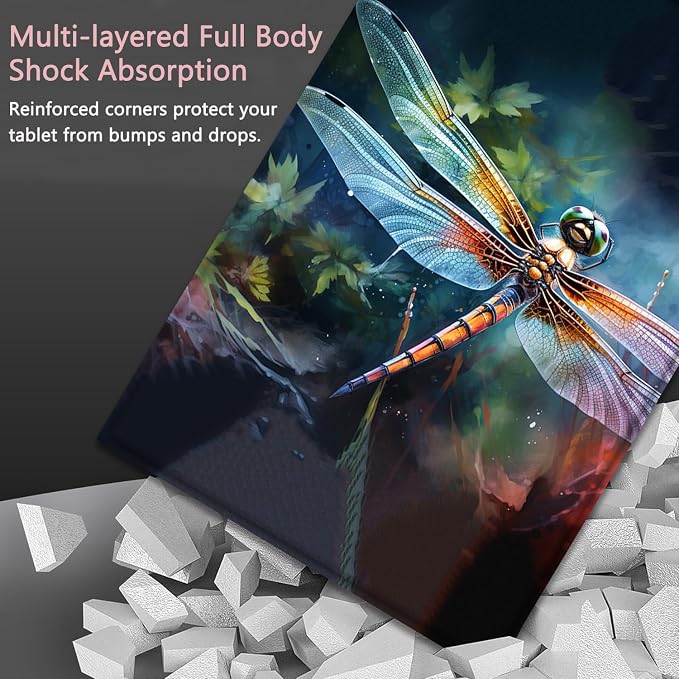 Case for iPad Pro 13 Inch M4 (2024) Slim Multi-Angle Smart Stand Cover with Automatic Sleep/Wake Function for iPad Pro 13 Inch Art Dragonfly