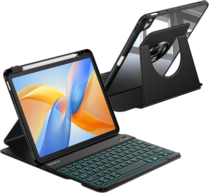 Fintie Rotating Keyboard Case for iPad Air 11-inch iPad Air 5/4 Black | 7 Colors Backlit Detachable Magnetic Wireless Bluetooth Keyboard Soft TPU Back Cover Fit iPad Air 5/4th Generation 10.9 in