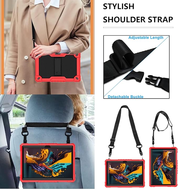 case for Dragon Touch Notepad K10 MAX10 Plus Case Built in Stand Shoulder Strap for FEONAL K118 K101 Veidoo T80 Plus 10.1 inches Tablet (Black/Black)