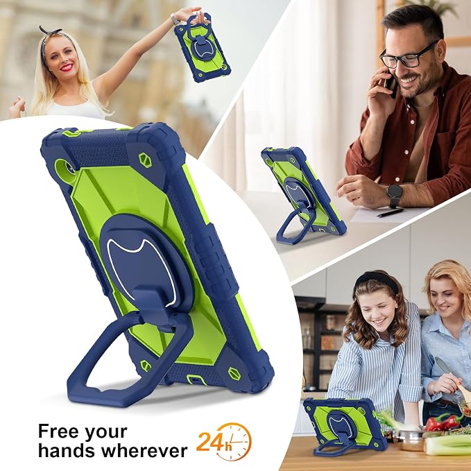 for Samsung Galaxy Tab A9/A11 8.7-Inch 2023/2025 Case.【NO A9+ Plus】 360 Rotating Stand Shoulder Strap Heavy Duty Shockproof Protective Silicone Case (Black)
