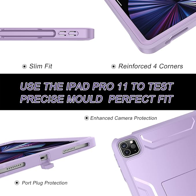 Soke Case for iPad Pro 11 Inch 2022/2021/2020/2018/iPad Air 5th/4th GenerationBuilt-in Screen Protector - Support 2nd Apple Pencil Charging - Heavy Duty Rugged Protective Kickstand Case - Black
