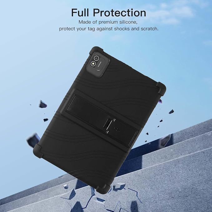 Case for Azeyou M11T12-A733 Android 15 Tablet 12 inchSoft Silicone Protector CoverKids FriendlyAdjustable Stand Tablet Cover4 Corners Thicken ShockproofBlack