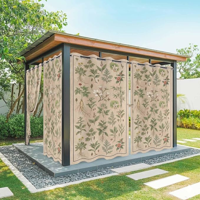 Vintage Outdoor Curtains for Patio Grass Herbal Botanical Garden Plants