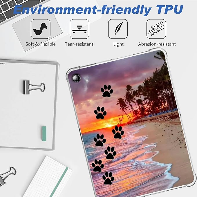 for Amazon Kindle Fire Max 11 13th Generation 2023 Release 11 Clear Tablet Case Transparent Shockproof Protective Shell Lightweight TPU Case for Fire Max 11 2023 Dog Paw Print Beach