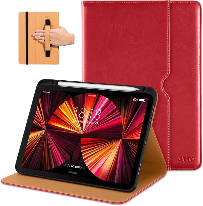 DTTO Case for iPad Pro 11 Inch 4th / 3rd / 2nd / 1st Generation 2022/2021/2020/2018Premium PU Leather Folio Stand Cover with Hand Strap Auto Wake/SleepMultiple Viewing Angles Black